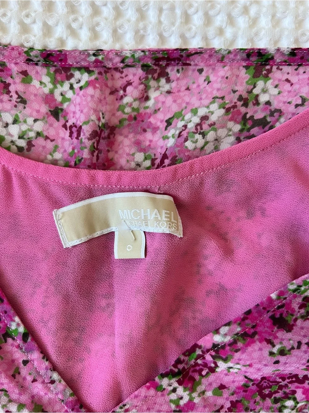 Michael Kors Pink Floral Ruffle-Trim Dress